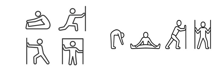 Graphic representations of stretching exercises for flexibility training in a gym setting