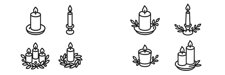 Decorative candle designs featuring various styles and arrangements for home decor and celebrations