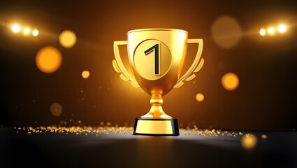 Golden Trophy with Number One on Pedestal - Victory and Achievement Concept