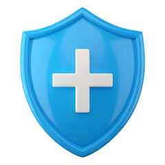 Obraz premium Blue shield with white cross symbol isolated on transparent background