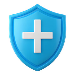 Fototapeta premium Blue shield with white cross symbol isolated on transparent background