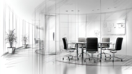 Architectural sketch of a modern meeting room.