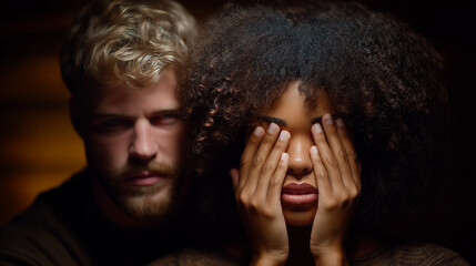 Emotional indoor moment between a man and a woman