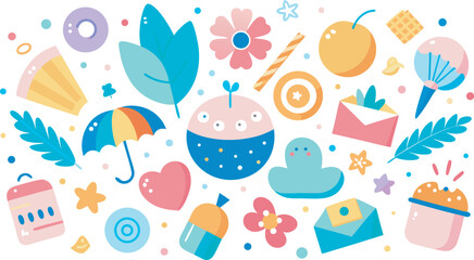 Fototapeta premium Whimsical Colorful Objects And Shapes Pattern abstract