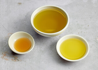 bowls of various oils