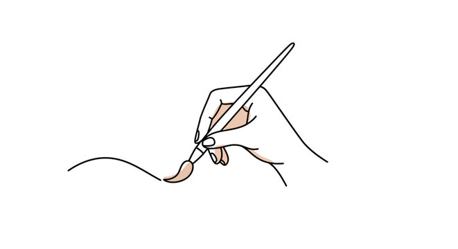Elegant line art of hand holding paintbrush drawing a delicate line