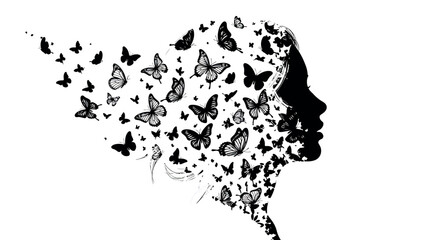 Female silhouette with butterfly pattern in artistic profile design