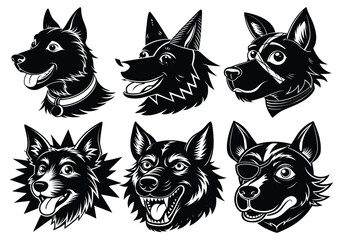 Cartoon Dog Head Silhouette Vector Illustration.