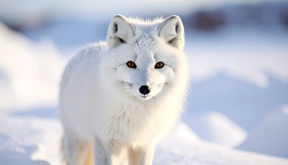 Obraz premium A close-up of an arctic fox amidst a snowy environment. 
