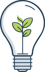 Light bulb with green plant sprouting inside, symbolizing eco innovation. Vector illustration