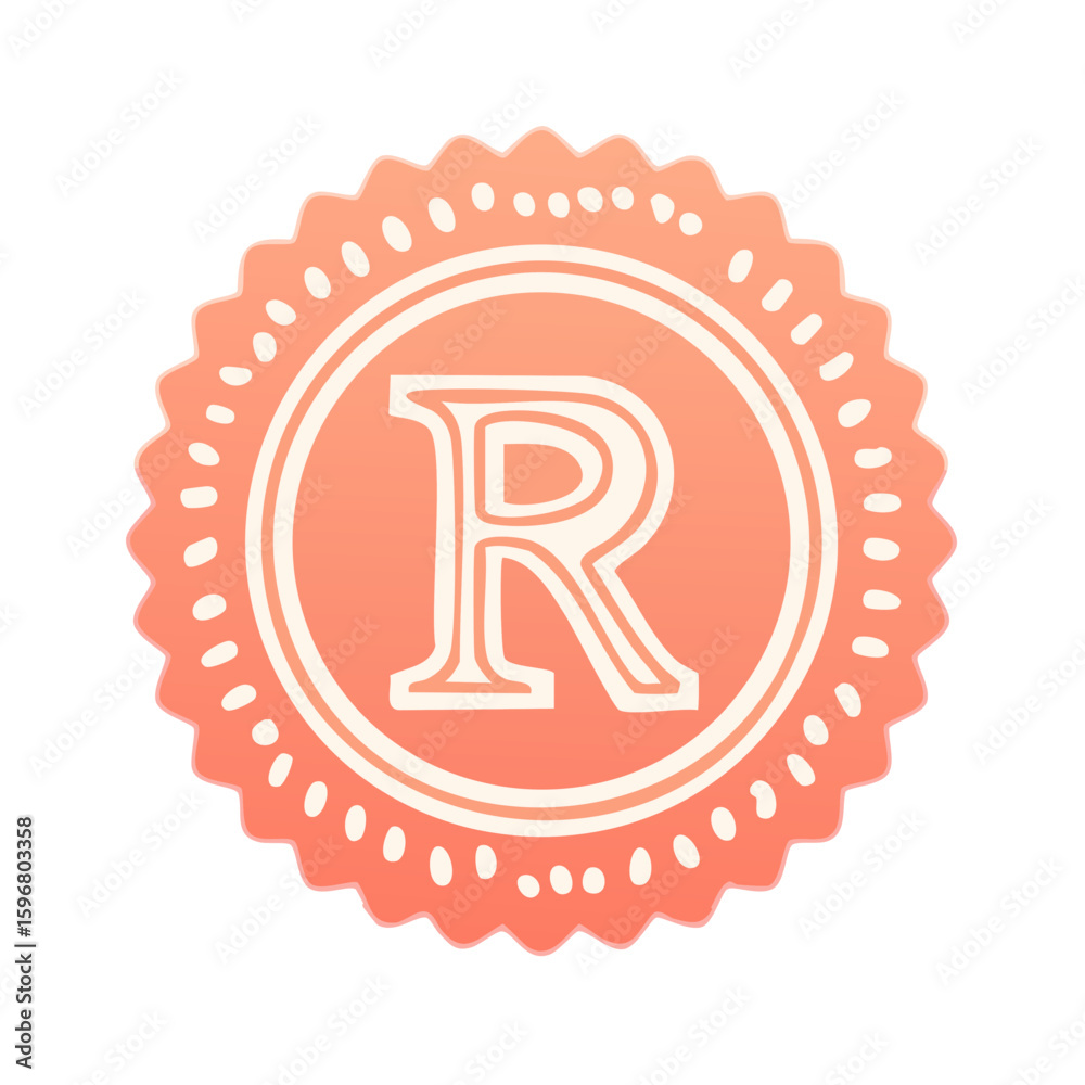 Fototapete letter r in embossed rosette medallion with dots and scalloped edges in coral