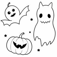 Happy Halloween elements set outline in doodle style Art & Illustration