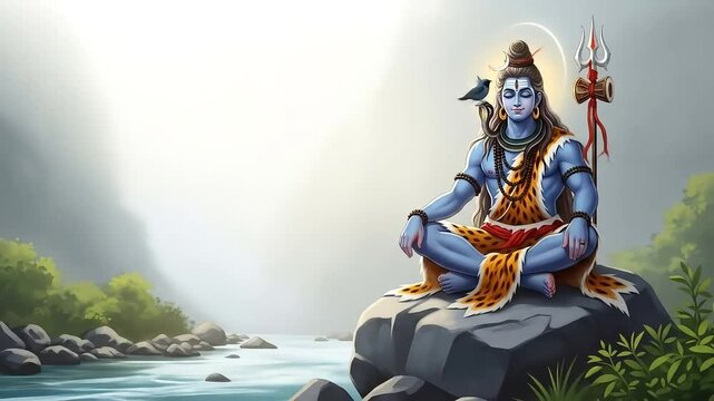 Serene Shiva Meditative Deity by River Digital Painting.
