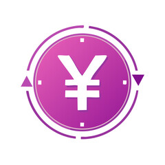 Obraz premium Japanese Yen sign on purple round button, white icon currency symbol, trading concept, financial concept, monetary economic indicator