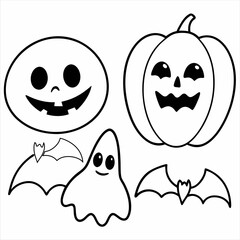 A vector of happy Halloween elements set outline in doodle style Art 
