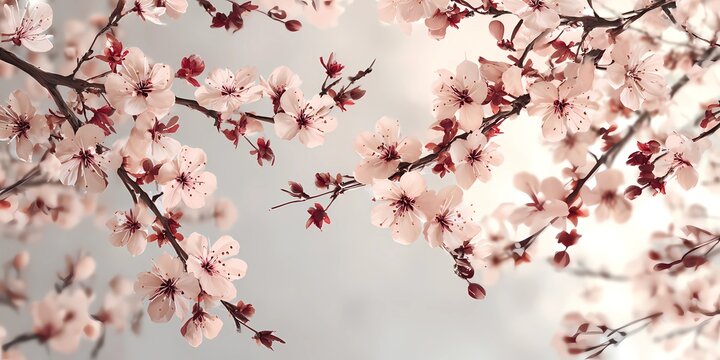 Pink cherry blossom branches in full bloom during springtime Generative AI
