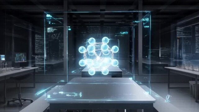 Futuristic lab scene with holographic projections
