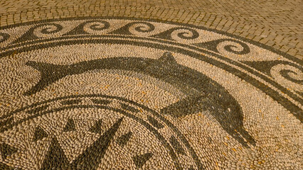 background of landscaping work lined with sea pebbles