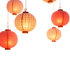 Fototapeta premium Hanging paper lanterns decoration for chinese new year and mid autumn festival celebration event party on transparent background