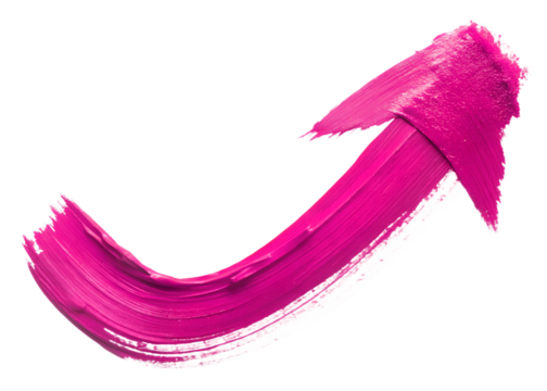 A vibrant pink paint brush stroke forming an upwardpointing arrow, symbolizing creative growth and progress, isolated on a transparent background