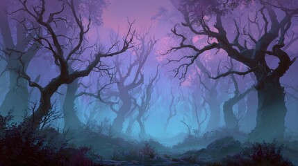 Mystic, vibrant forest scene