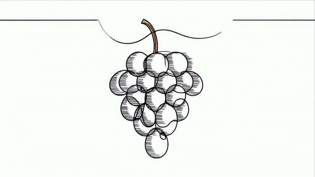 A hand-drawn sketch of grapes with a stem and a minimalist design