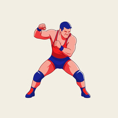Naklejka premium Strong wrestler ready to fight : A stylized illustration captures the strength and readiness of a wrestler, poised in a dynamic stance, focused on the challenge ahead.