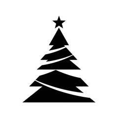 A stylized Christmas tree icon in black silhouette, featuring a star on top and triangular sections.