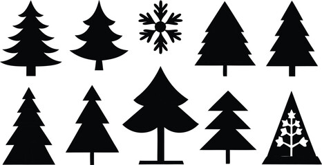 Obraz premium Collection of festive christmas tree icons in various styles perfect for holiday decorations seasonal greetings and winter themed designs