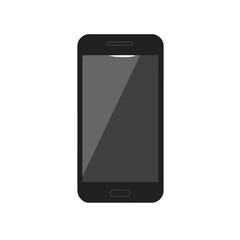 A black smartphone with a blank, gray screen is centered on a white background, showcasing its sleek design.