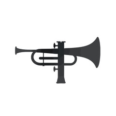 Naklejka premium A black silhouette of a trumpet, a brass musical instrument, shown against a white background.