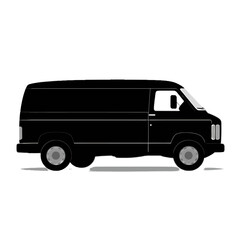 Side view illustration of a black van against a white background.