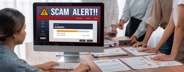 Cyber security software show alert of cyber attack for protection brisk. Danger from virus,...