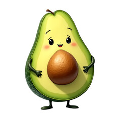 Cute avocado cartoon character illustration for healthy food and vegan lifestyle design concept on transparent background