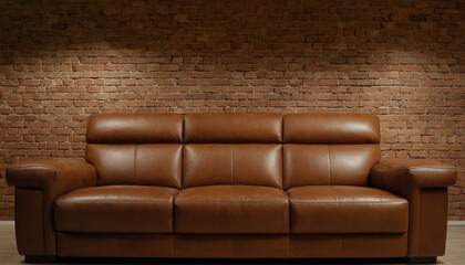 Brown leather sofa in the room