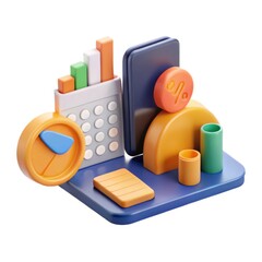 Obraz premium 3d business and finance icons with clock and calculator isolated on white background