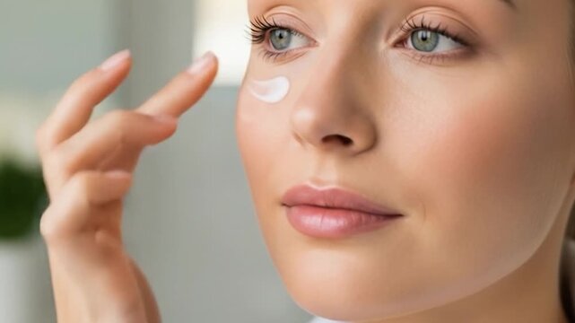 Woman Applying Under Eye Cream Close Up Skincare Routine