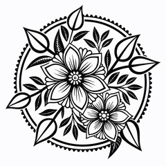 Black and white abstract floral background with seamless vintage flower patterns and decorative nature elements