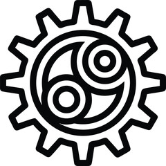 Vector art of a black outline of a gear with a circular symbol inside, isolated on a white background