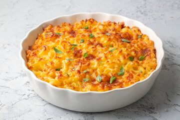 Traditional North American dish. Baked pasta with cheese.