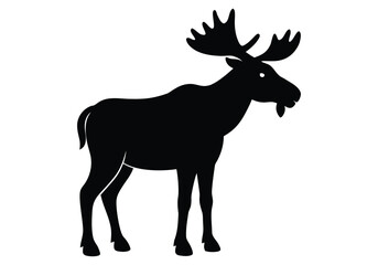 Vector art of a majestic moose with large antlers stands in profile, isolated on a white background