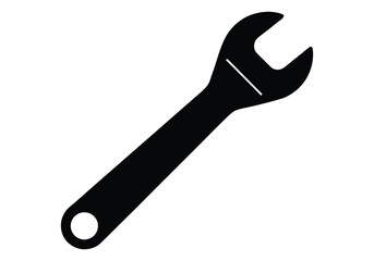 Vector art of a black silhouette of a wrench, isolated on a white background