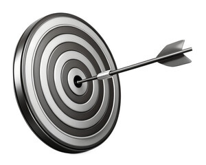 An arrow hitting the bullseye of a target, isolated on a transparent background