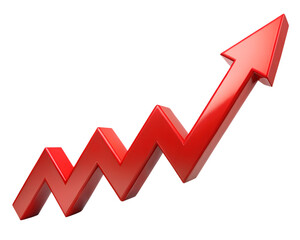 A shiny red arrow forming a zigzag pattern indicating upward progress, isolated on white isolated on transparent background