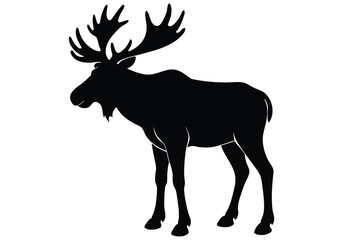 Vector art of a majestic moose with large antlers stands proudly, a silhouette against a white background