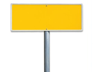 Gray metal pole on white concrete surface holds yellow blank sign with bold black STOP text. Slightly off-center position adds visual interest. Yellow background stands out.