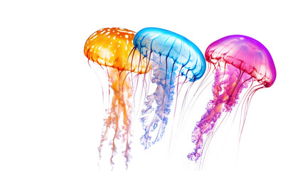 Colorful Jellyfish Group Swimming Together on Transparent Background for Marine Life Projects