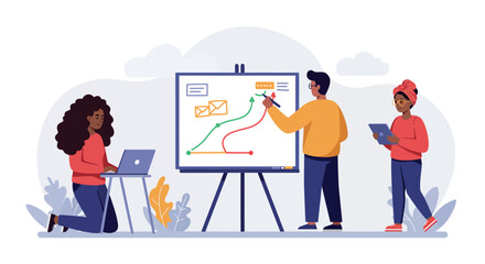 Team collaboration and data analysis in office setting