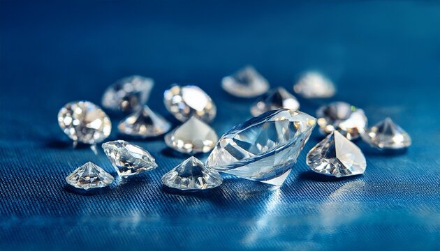 close up of diamonds in various cuts and sizes at a jewelerrs workplace on a blue background diamond