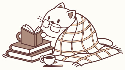 Creative SVG: Sleepy Cat in a Cozy Reading colored Bookworm Day theme